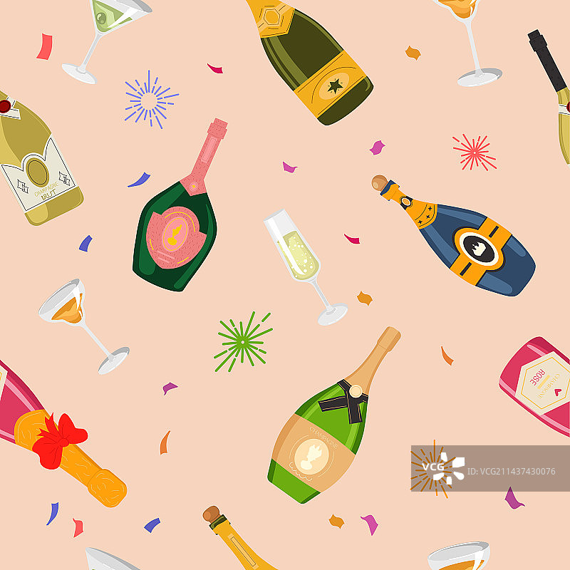 香槟酒瓶无缝图案图片素材