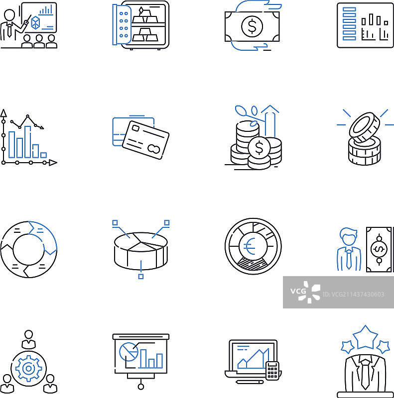 现金经济线条图标合集：易货与硬币图片素材