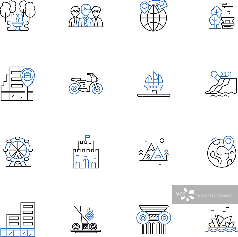 城市街区线性图标合集图片素材