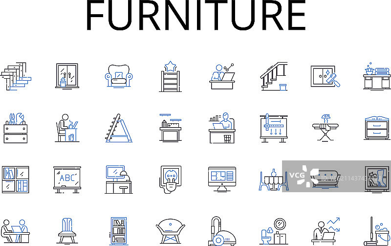 家具线性图标合集：桌椅图片素材