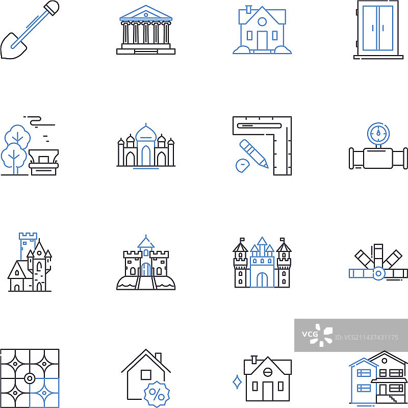 联排别墅线条图标集合图片素材