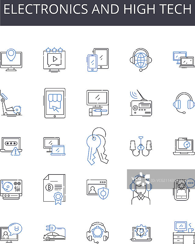 电子和高科技线性图标合集图片素材