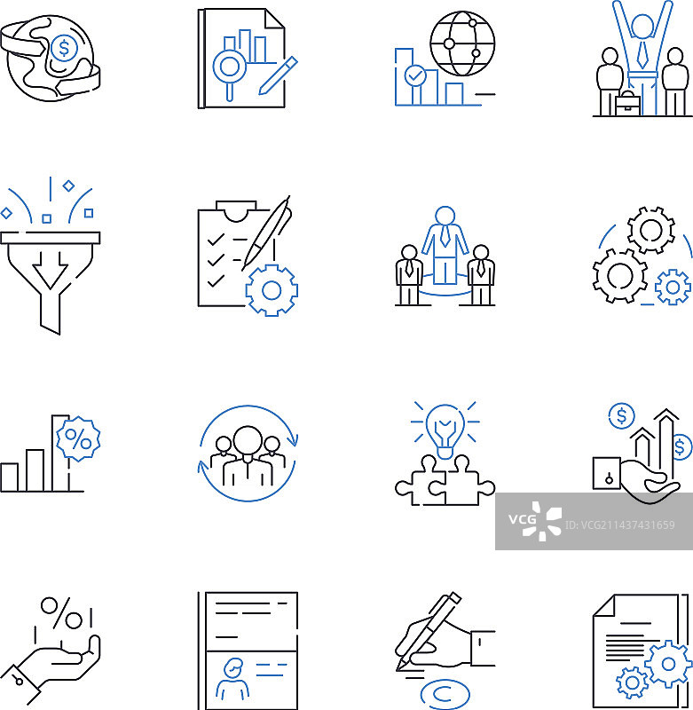 薪酬收入线条图标合集图片素材