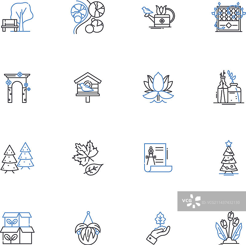 露台花园线条图标绿色植物系列图片素材