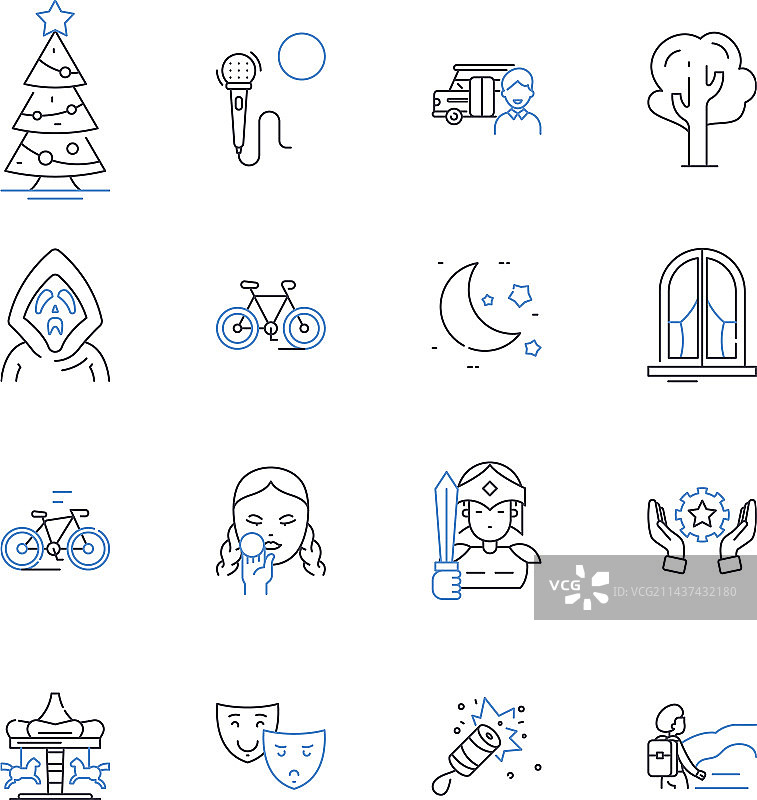 狂欢节游乐场线性图标合集图片素材