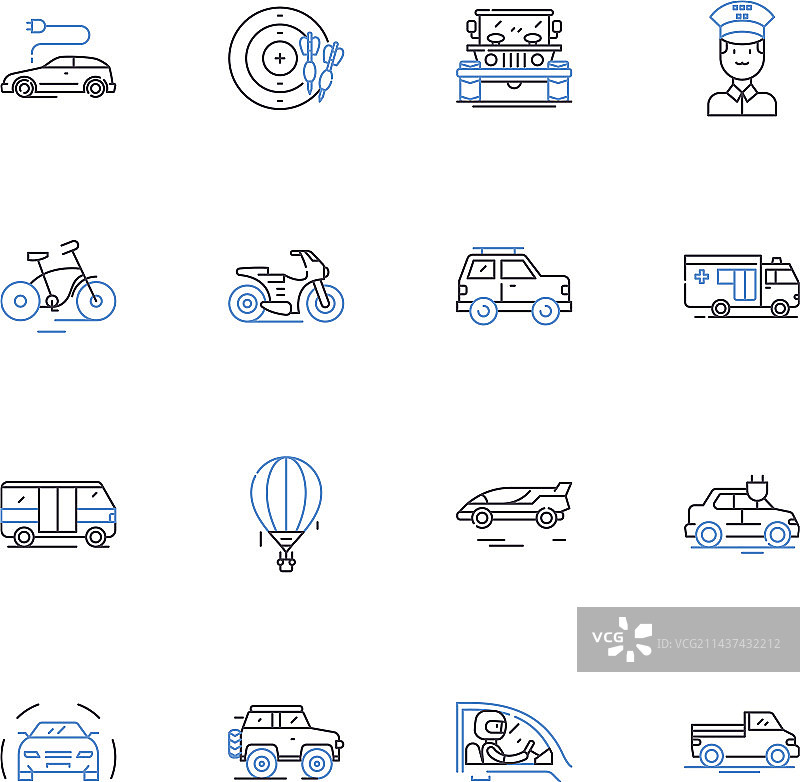 徒步旅行线性图标合集：探险自然图片素材