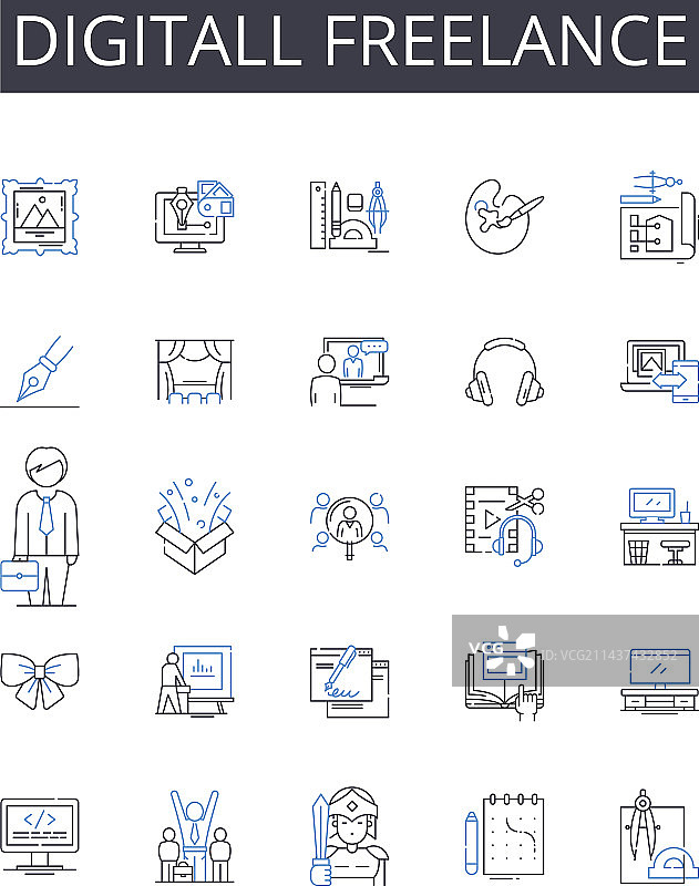数字自由职业线性图标合集图片素材