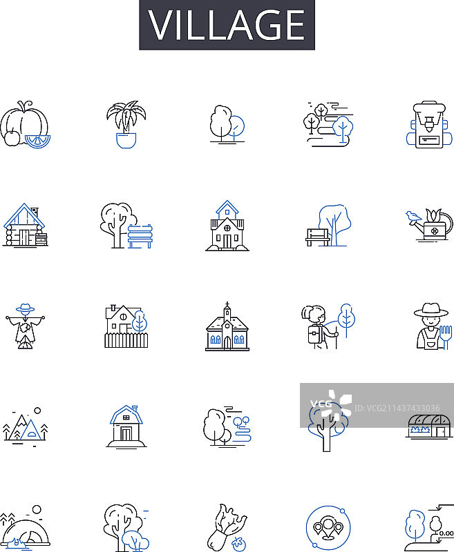 村庄线性图标合集：小村镇图片素材