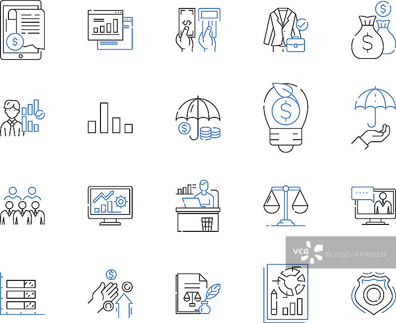 资产管理线性图标集合投资图片素材