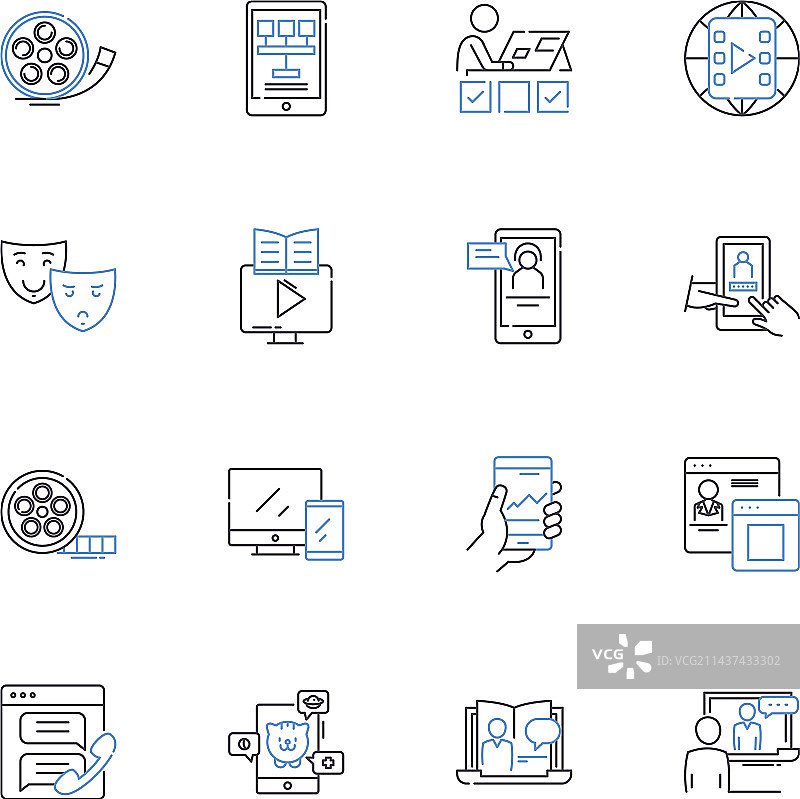 好莱坞魅力线性图标合集图片素材