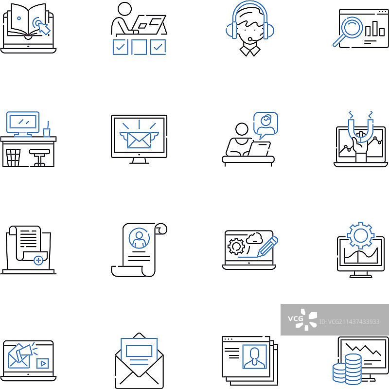 系统化工作流程线性图标合集图片素材