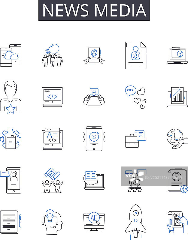 新闻媒体线性图标集合图片素材