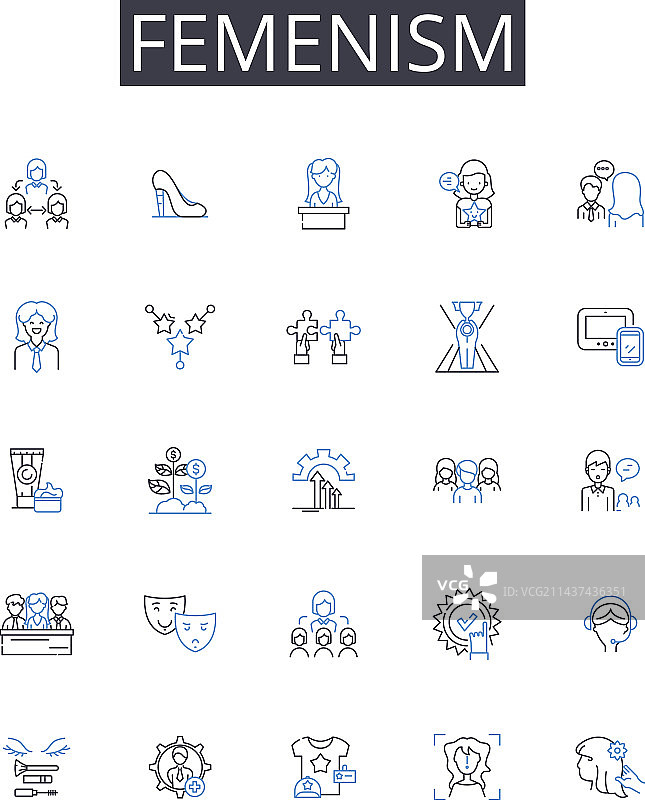 女权主义线性图标合集图片素材