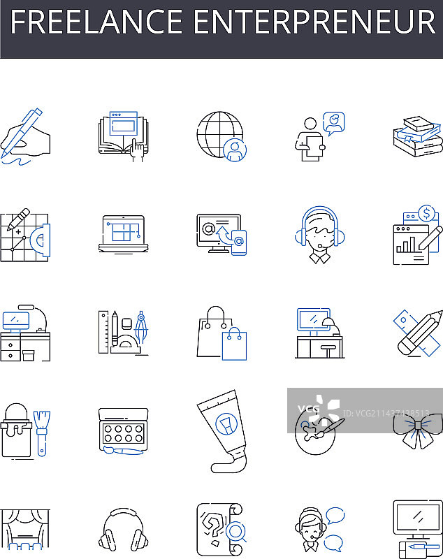 自由职业者线性图标合集图片素材