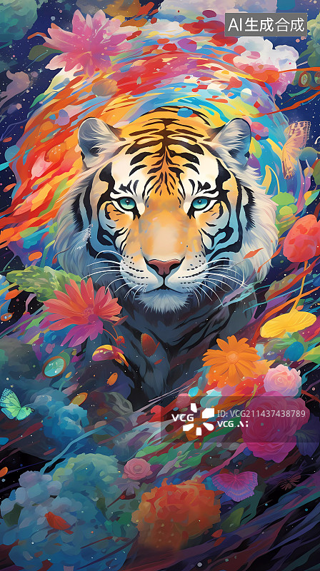 【AI数字艺术】手绘老虎插画图片素材