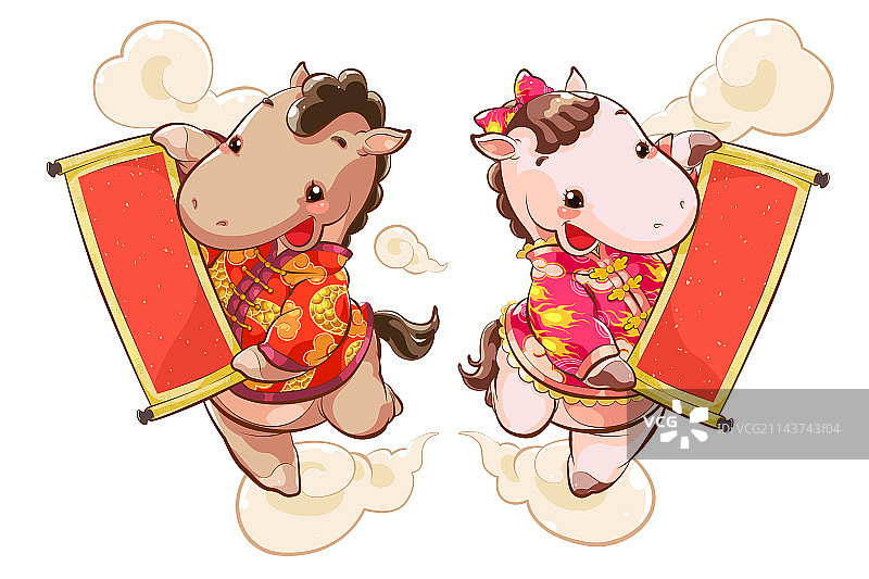 马年插画，对联图片素材