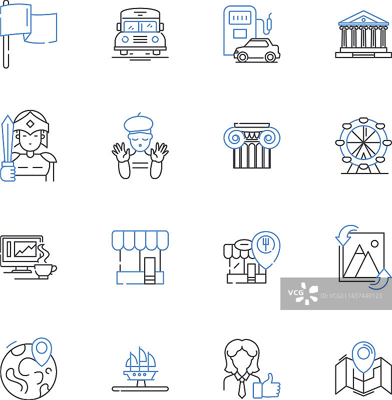 城镇中心线性图标集枢纽行人图片素材