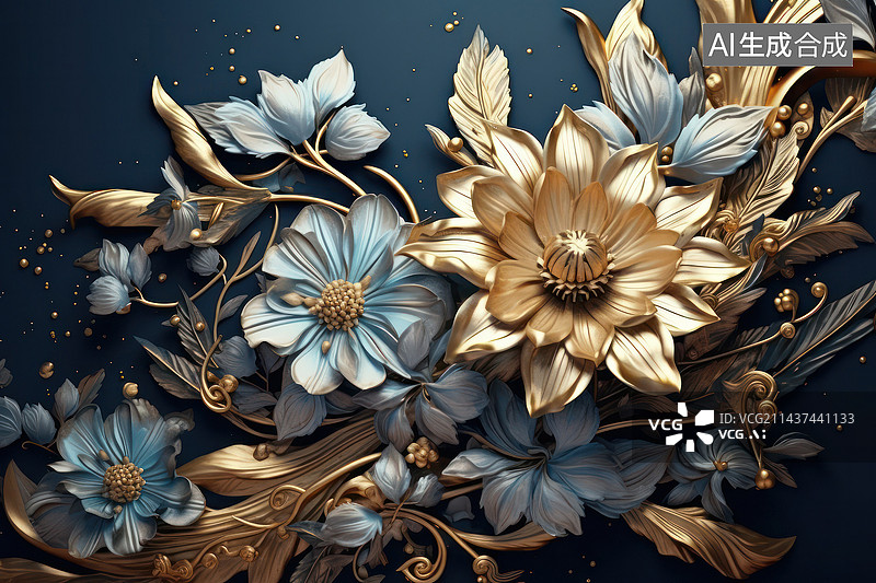 【AI数字艺术】金属质感的花朵图片素材