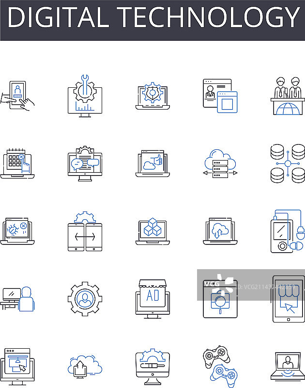 电脑数位科技线性图标合集图片素材