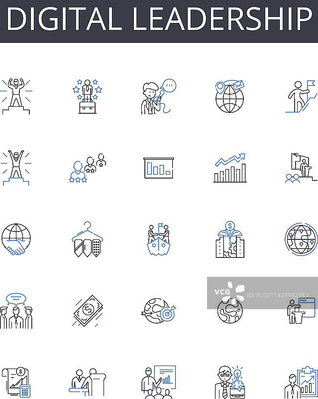 数字领导力线性图标集图片素材
