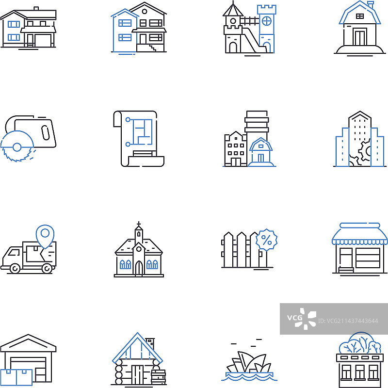 房地产搜索引擎线性图标集合图片素材