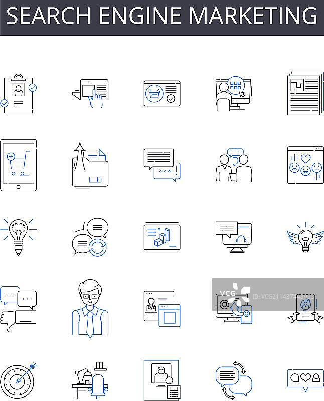搜索引擎营销线性图标合集图片素材