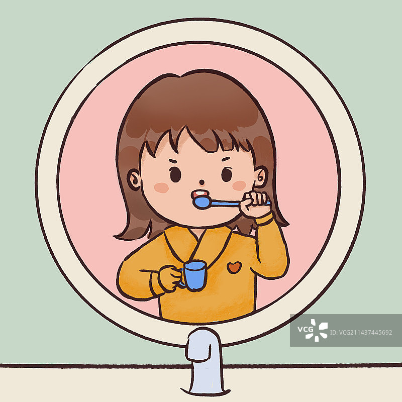 女孩刷牙儿童插画绘本童话幼儿日常作息时间表图片素材