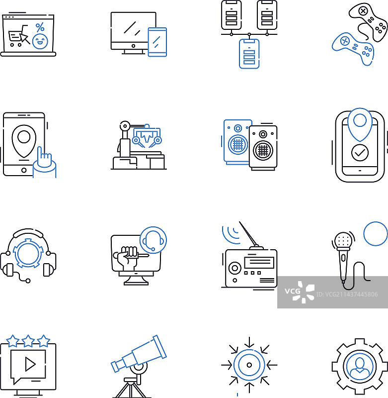 机器人技术线性图标集合自动化图片素材