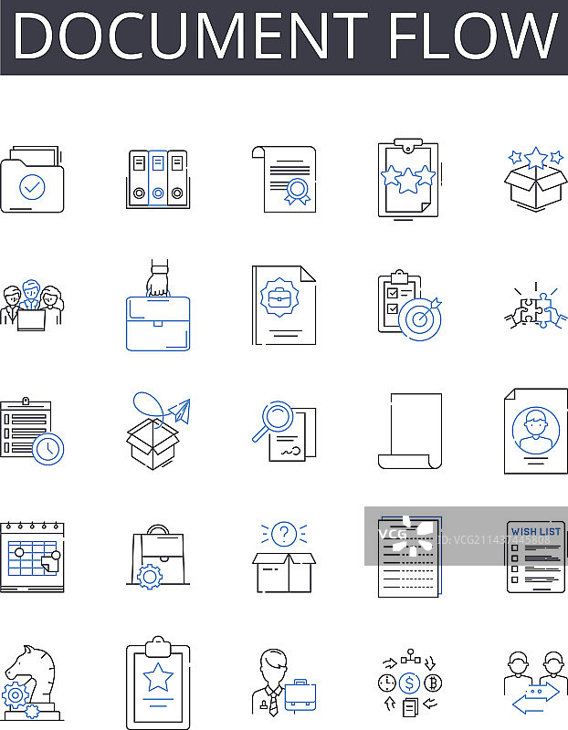 文档流程线性图标集合工作流程图片素材