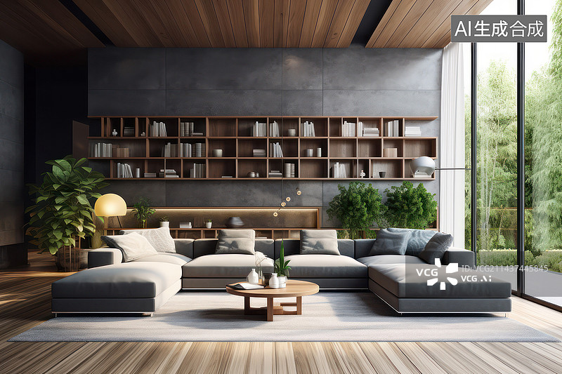 【AI数字艺术】别墅会客厅图片素材