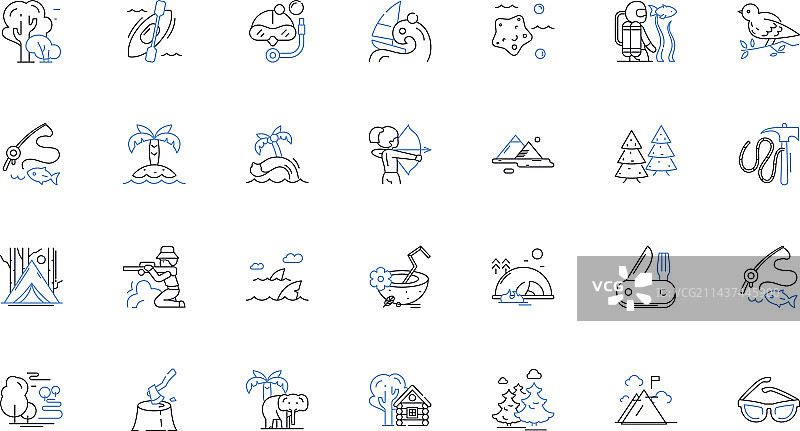 热带岛屿度假胜地线性图标合集图片素材