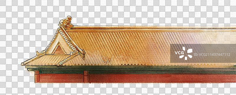 故宫房檐-水彩古风元素插画图片素材