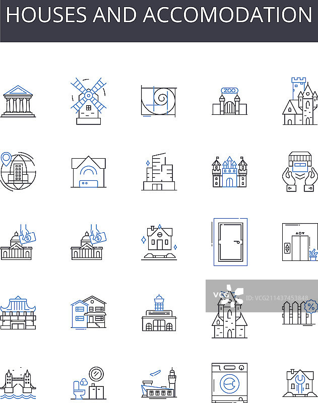 房屋和住宿线性图标合集图片素材