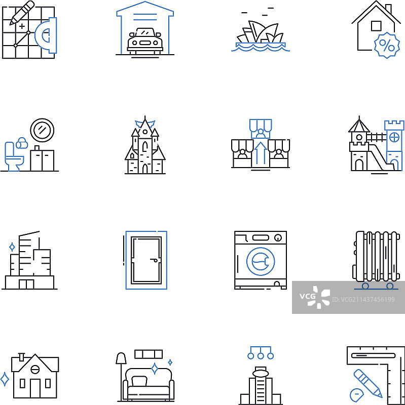 豪宅房屋线性图标合集图片素材