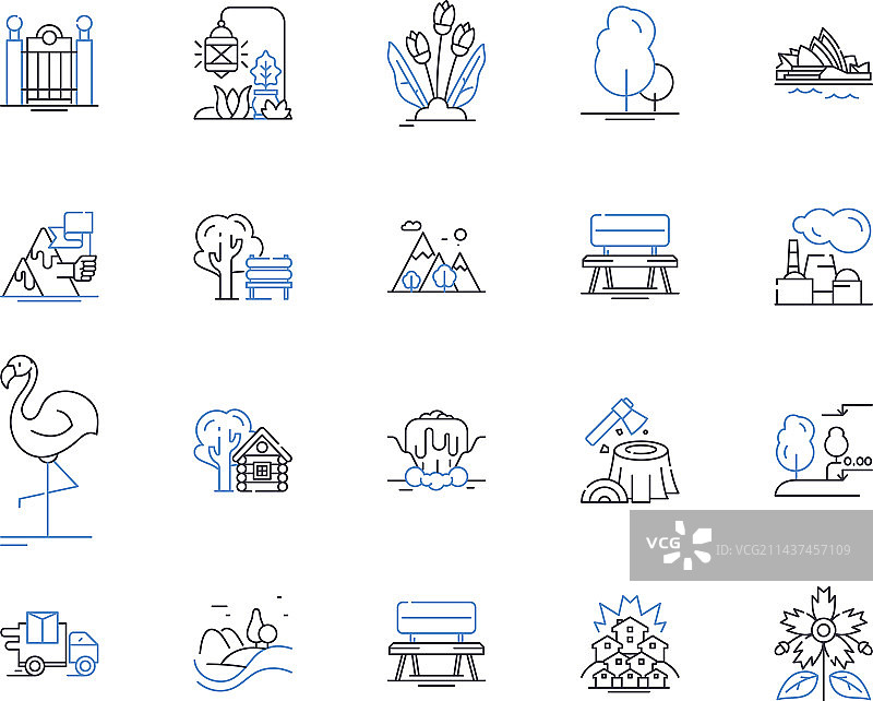 草原牧场线条图标合集图片素材