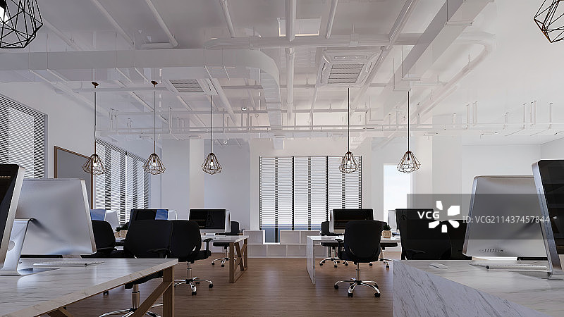 写字楼内部现代开放办公室工位办公桌图片素材
