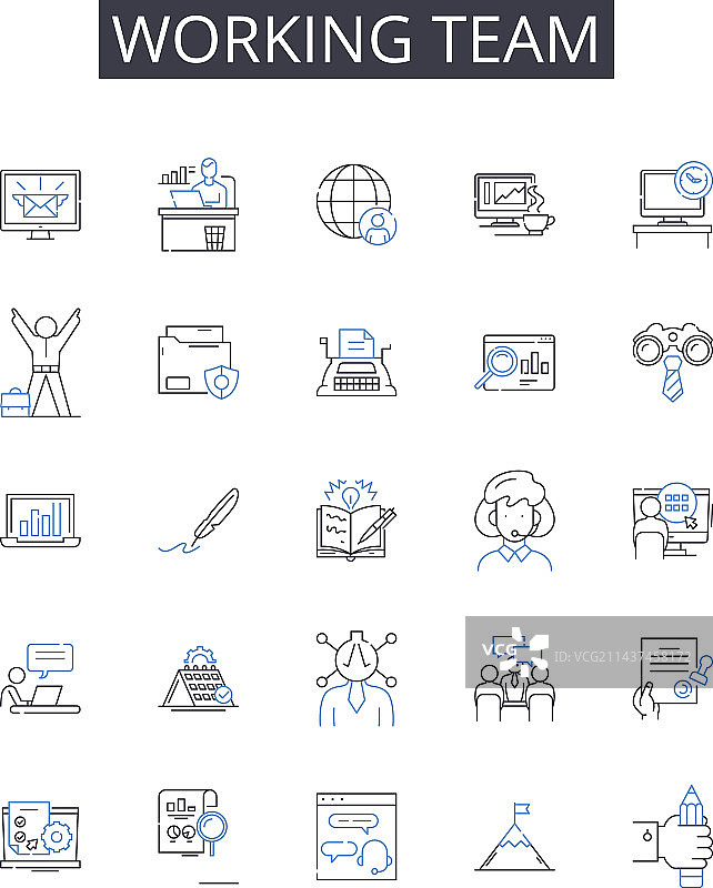 工作团队线性图标合集图片素材