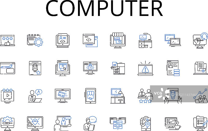 电脑线条图标集合笔记本电脑桌面图片素材