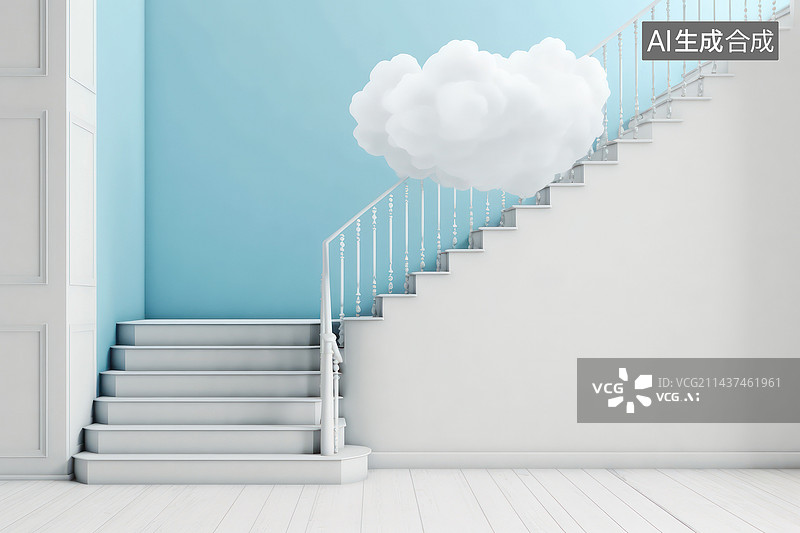 【AI数字艺术】楼梯和云服务图片素材