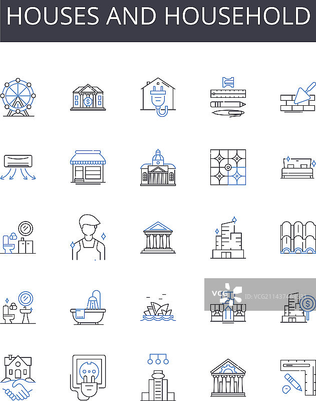 房屋和家庭用品线性图标合集图片素材