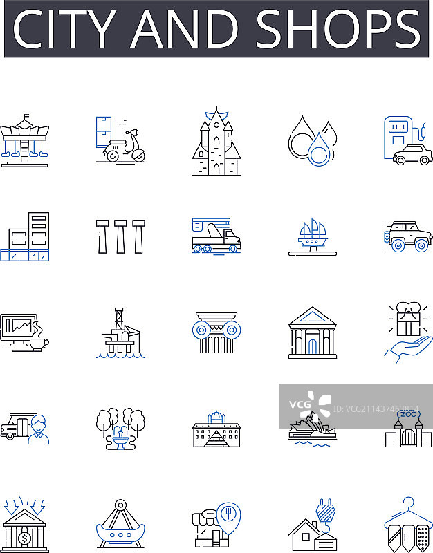 城市商店线性图标合集图片素材