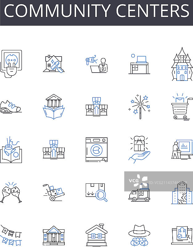 社区中心线性图标合集品牌设计图片素材