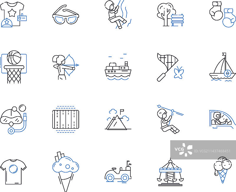 划船线性图标合集：帆船、游艇图片素材