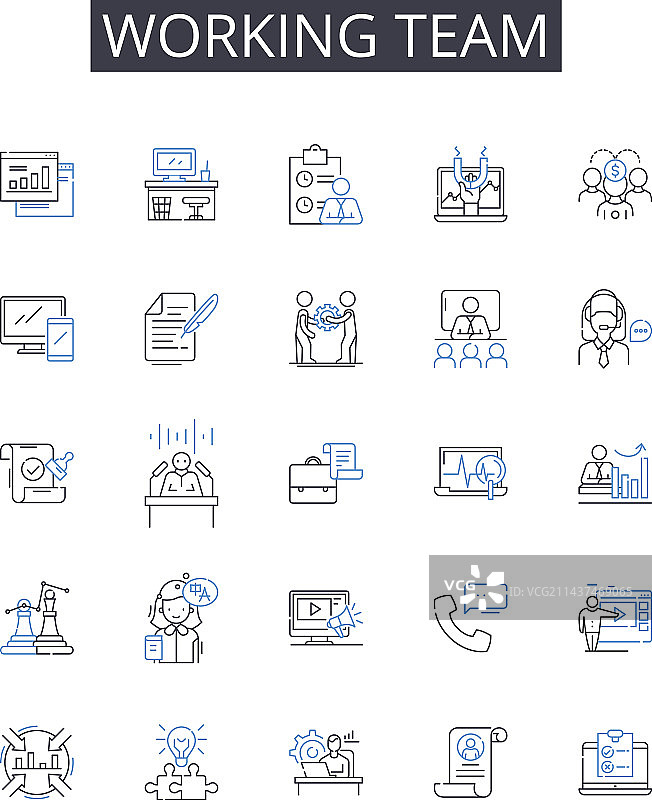 工作团队线性图标合集图片素材