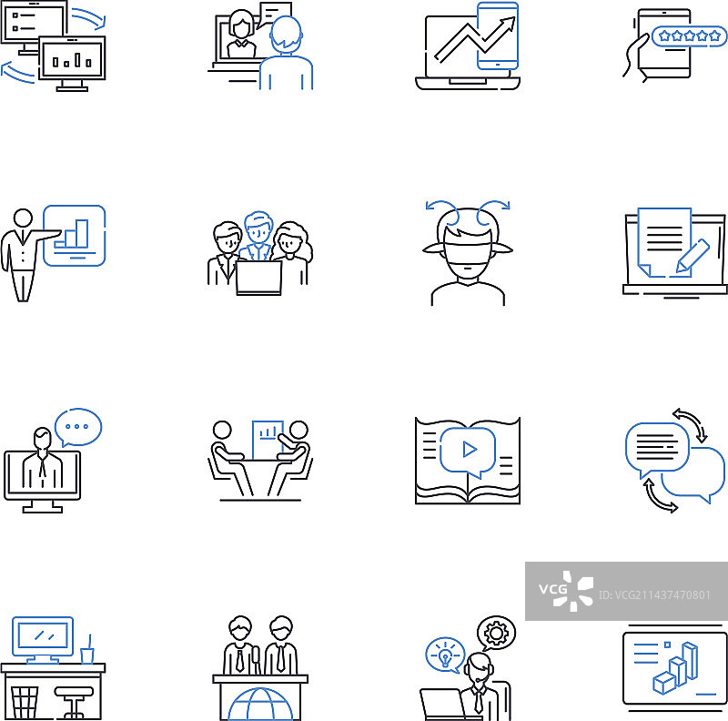 电脑人群线条图标数字集合图片素材