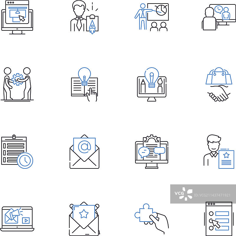 联盟营销线性图标集合图片素材