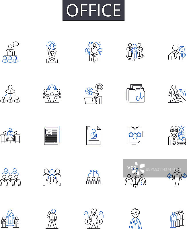 办公室线条图标合集：工作场所与公司图片素材