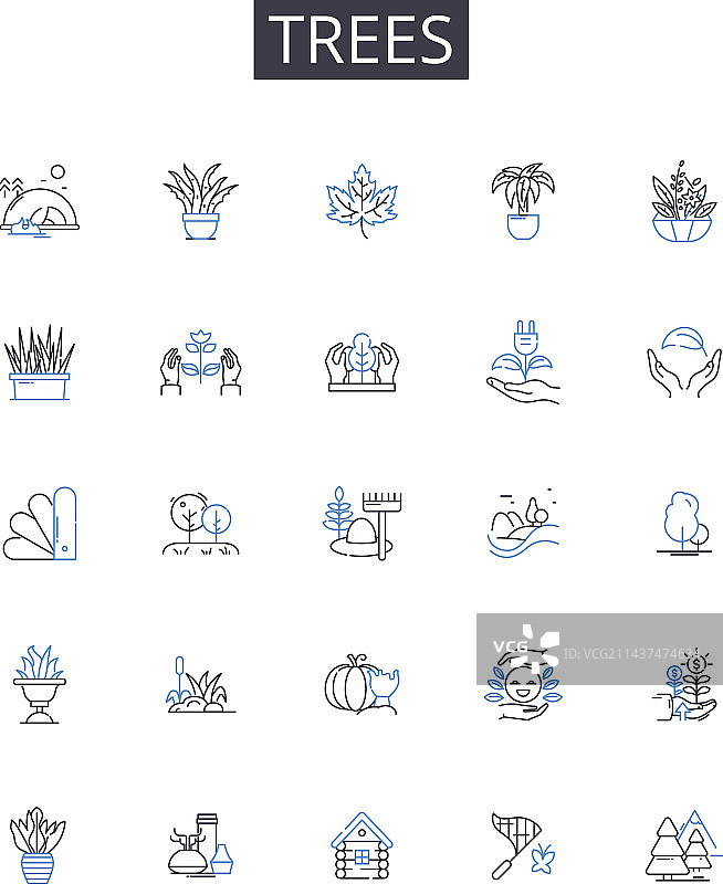 森林树木线条图标合集图片素材