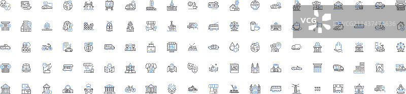 城镇线条图标合集：魅力与宁静图片素材