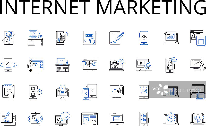 互联网营销线条图标合集，数字化图片素材